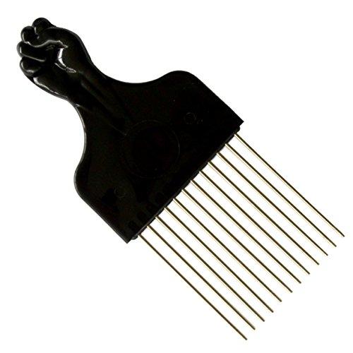 SSK Square Afro Pick with Black Fist Metal African American Hair Comb