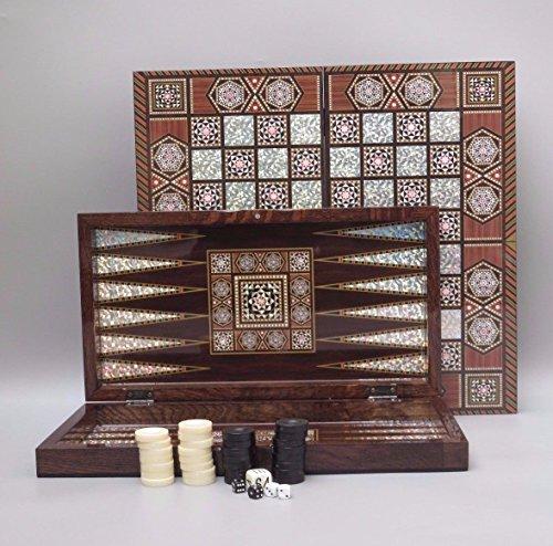 LaModaHome Turkish Backgammon Set - Antique Star Design Wooden Board Game With Magnetic Closure - View #6